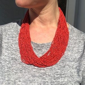 Red-Orange Multilayer Necklace
